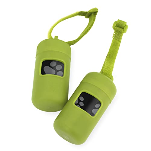 Image of Best Pet Supplies Dog Poop Bag Holder Leash Attachment with 30 Bags, Reusable Dispenser for Travel, Walking, Park, and Outdoor Use, Durable with Clip-On - Lime Green, Pack of 2