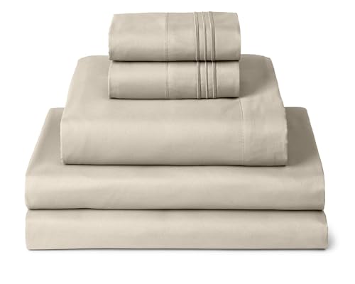 Image of Mellanni Split King Sheets Set - 5 PC Iconic Collection Bedding | Hotel Luxury, Extra Soft, Cooling Bed Sheets - Wrinkle, Fade, Stain Resistant (Split King, Beige)