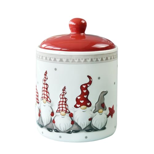 Gaxcent Tarro De Galletas De Cerámica De Navidad, Tarro De Galletas De Cerámica De Navidad con Tapa, Tarro De Galletas De Cerámica Sellado para Aperitivos De Cereales Y Frutos Secos,S