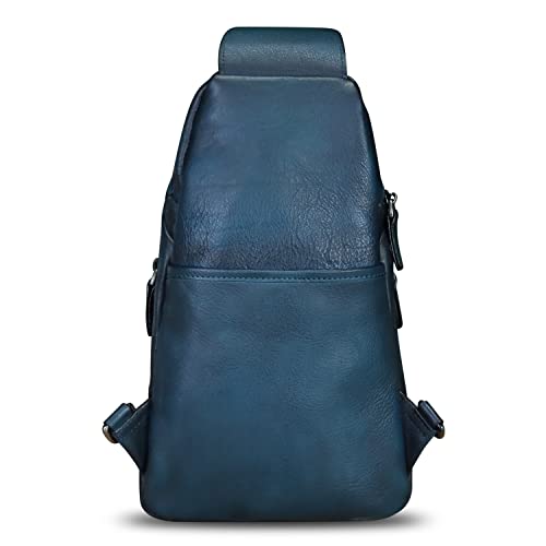 Genuine Leather Sling Bags Hiking Backpacks Fanny Pack Vintage Handmade Crossbody Chest Daypack Shoulder Bag (Navyblue) Medium #TOP2