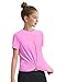 KEREDA Girls Athletic Shirts Tie Front Tops Summer Short Sleeve Quick Dry Active Tees T-Shirts for Kids Teens Pink 9-10 Years