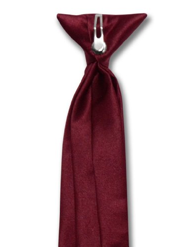 Vesuvio Napoli Boy's CLIP-ON NeckTie Solid BURGUNDY Color Youth Neck Tie3