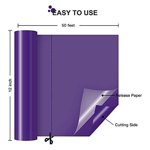 Image of HTVRONT Purple Permanent Vinyl Roll - 12 inch x 50 FT Glossy Purple Adhesive Vinyl Roll for All Cutting Machine, Silhouette, Cameo Cutters, for Signs, Scrapbooking, Craft, Die Cutters