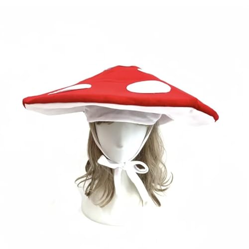 Generisch Fliegenpilz Kostüm für Erwachsene Roter Breiter Rand Pilzhut aus Polyester Süßes & Übergroßes Cosplay Hut für Halloween Kostümpartys & Themenveranstaltungen (Rot)