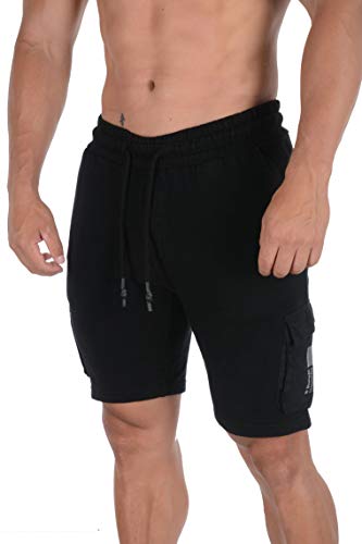 YoungLA Mens Cargo Shorts Casual Gym Workout Athletic French Terry 119 Black XXLarge