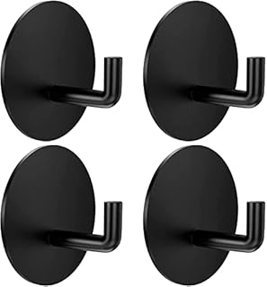 4 Pack Self Adhesive Hooks, Black Sticky Wall Hooks Stainless Steel Adhesive Wall Hanger Anti-Rust Waterproof Sticky Hooks for Kitchen Bathroom Office Toilet Hanging Coats , No Drill Glue Needed