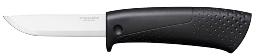 Fiskars Cuchillo para construcción, Incluye funda con afilador, 21,1 cm, Negro, 1023617