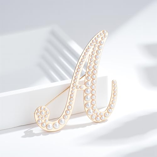 Image of Initial Letter Brooch Pin Pearl Letter Brooches Golden Pins Accessories Jewelry Birthday Chrisrmas Gift for Women
