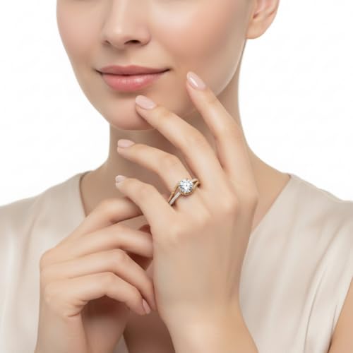 Image of Choose Your Gemstone Rope Split Shank Diamond CZ Ring Yellow Gold Plated Round Shape Split Shank Engagement Ring Minimal Modern Design Birthday Gift Wedding Gift US Size 4 to 12