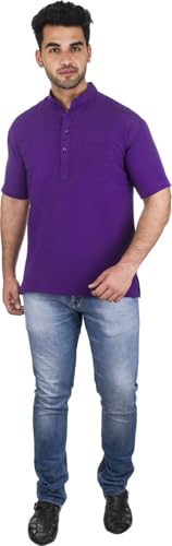 Image of Men's Cotton Short Kurta Without Pant | Mandarin Neck Short Kurta | Half Sleeve Casual Kurta | Traditional Ethnic Regular Kurta | Solid Plain Kurta for Men's (Pack of 1)