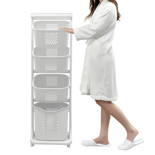 BAOKALER 4-Tier Laundry Hamper Sorter, Vertical Rolling Laundry Baskets with Wheels Removable, Stackable Laundry Cart Organizer and Storage for Small Space, Dorm, Closet, Bathroom