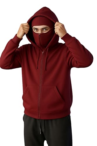 Image of JUGULAR Men's Cotton Solid Hooded Neck Full Sleeve with Mask Sweatshirt