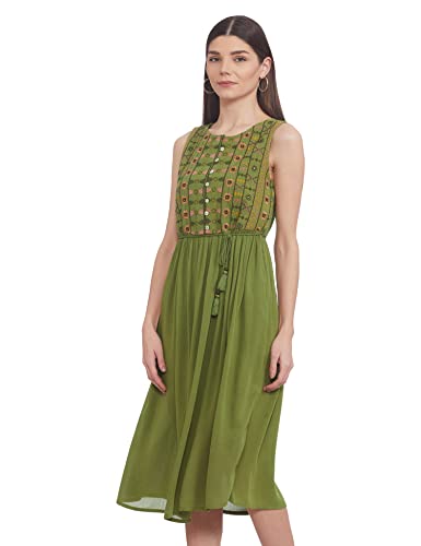 Image of Max Women Embroidered A-Line Below The Knee Dress