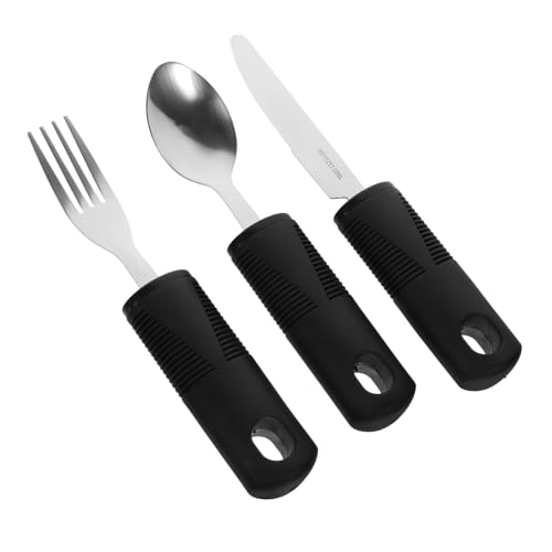 ELAYARD 高齢者用適応食器 携帯可能な製防滑ハンドル付きフォーク スプーン カッター点 介護 食事補助用耐久性軽量工具