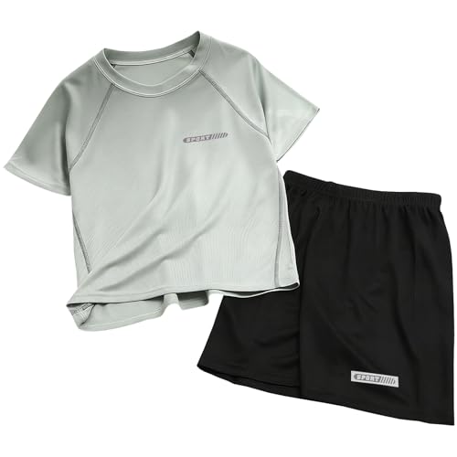 Amur Leopard Enfant Unisexe Survêtement Garçon Fille Ensemble Été à Manches Courtes 2pcs T-shorts + Shorts Sportswear Décontracté, Vert, 160/12-13 Ans