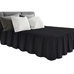 Small Double Bed Platform Base Frilled Valance, Black, Anti-Wrinkle Soft Brushed Microfiber Fabric, Multicolor Collection, Size: 4ft (122 x 190 + 25 cm)