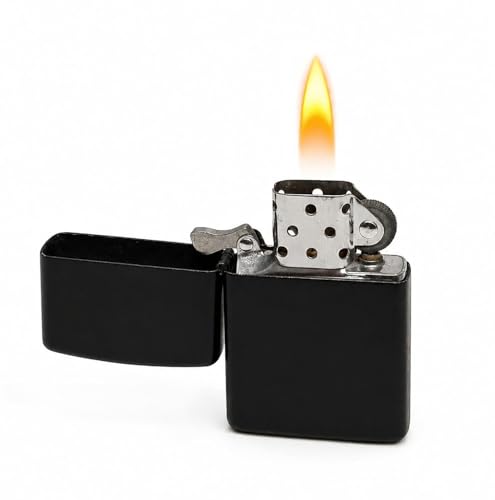 Image of Premium Metal Body Fuel Lighter I Refillable & Reusable Windproof Pocket Lighter I Flip-Top Style Flint Wheel Lighter (Without Fuel) (Black)