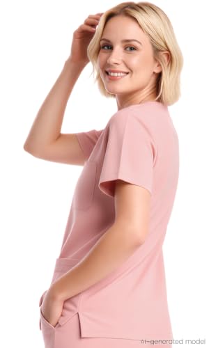 Image of V-Neck Scrub Tops for Women, Stretch 4-Pocket Nurse Uniform