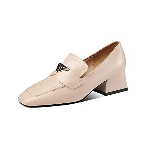 TinaCus Sapato Oxford feminino feito à mão de couro genuíno bico quadrado salto bloco, Rosa pálido,