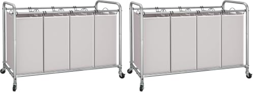 Image of STORAGE MANIAC Laundry Sorter 4 Section, 47.5 Gal (180 L) Laundry Hamper with Wheels, Clothes Divider Basket Sorter, Separator Hamper Cart with Removable Bags, Gray (Pack of 2)