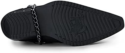 Men's Real Leather Western Shoes Black Cuban Metal Chain Cowboy Winklepickers 40 | Image 4