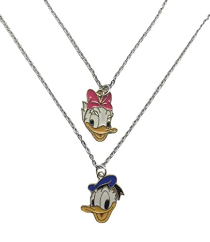 Donald And Daisy Cartoon Duck Character Face Charm Pendant Necklace Set of 2