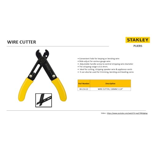 Stanley 84-214-22 Wire Stripper, Ergonomic Grip, 125 mm, Speaker Wire and Appliance Cords Cutting