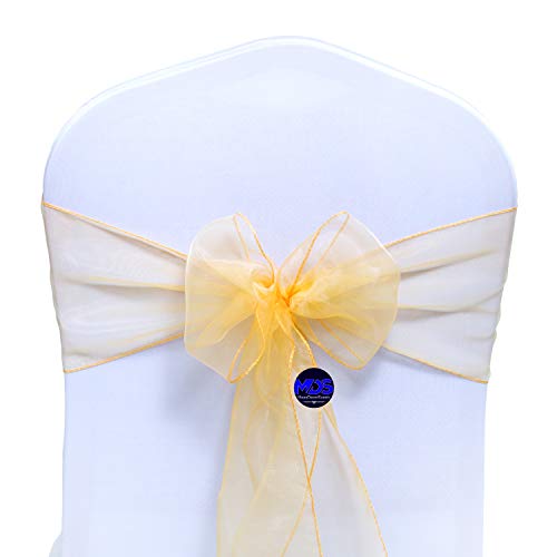 Mds Pack Of 10 Organza Chair Sashes/Bows Sash For Wedding Or Events Banquet Decor Chair Bow Sash -Gold #TOP2