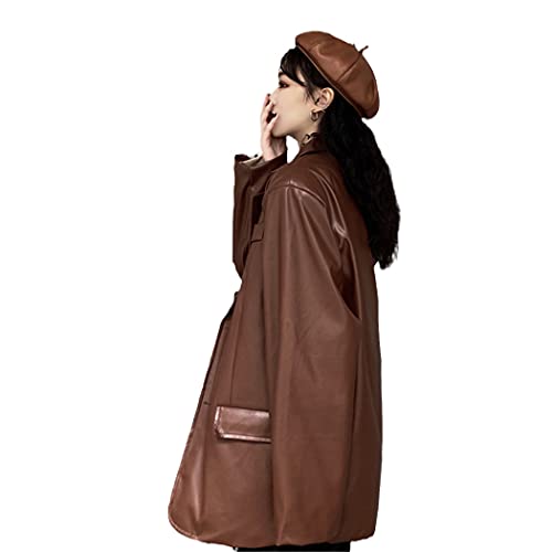 Veste de moto en cuir noir style coréen marron foncé S - 4
