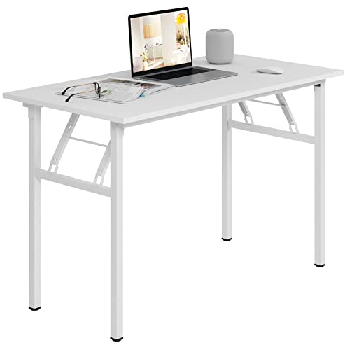 Image of Need Office Computer Desk 47.2x23.6 in Sturdy Folding Laptop Table White | White Frame Writing Gaming Work Table /Foldable Home Office Desk /Sewing Table, No Assembly Required