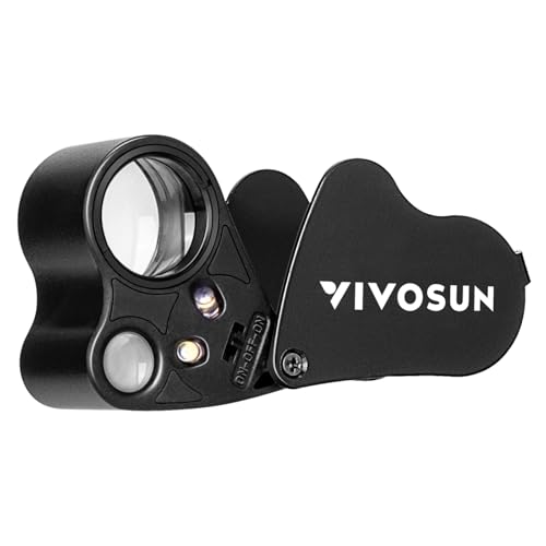 VIVOSUN 30X 60X Beleuchtete Juwelierlupe mit LEC-Light Faltbare Taschenlupe mit 2 Linsen für die Beobachtung von Schmuck Edelsteine Uhren Münzen Briefmarken Antiquitäten Schwarz