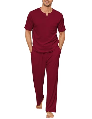Image of JiniGolla Mens Pajamas Set Soft Short Sleeve Top and Pant Loungewear Sets 2 Piece Pjs with Pockets