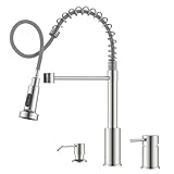 APPASO Kitchen Faucet 3 Holes, Brushed Nickel S304 Stainless Steel Spring 3 Piece Sink Faucets with Separate Side Handle, Pull Down Sprayer and Soap Dispenser, 2 Spray Modes and Easy-Installation