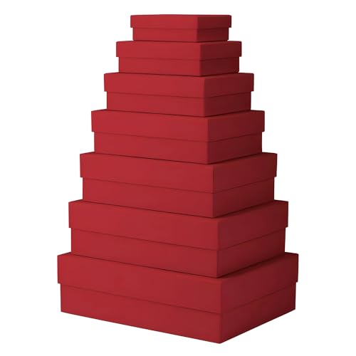 Rössler Papier 13411453360 - Caja de regalo Boxline con tapa, set de 7 cajas de regalo, roja, cajas de cartón rectangulares