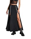 MATSUMIZUYU Sexy Black Punk Gothic Maxi Skirt for Women Stretchy High Waist Rock Alt Rave Long Skirts with Double Split-L