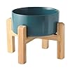 Cuenco elevado de cerámica de 6 pulgadas para perros – Tazón de comida y agua para perros de 30 onzas con soporte elevado de bambú antideslizante, apto para lavavajillas y microondas