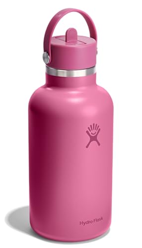 Image of Hydro Flask Water Bottle - Insulated Stainless Steel - Wide Mouth Flex Straw Lid, Non Spill, Leakproof and Refillable in 64 Oz Reef Pink
