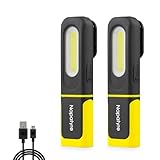 Napatyre Lampe de Poche, Lampe de Travail LED Rechargeable avec Base Magnétique, Baladeuse LED Lampe Atelier avec Crochet à 360 Degrés, Lampe Torche pour Auto, Atelier, Camping et Urgence (2 Pièces)