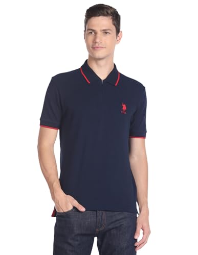 Image of U.S. POLO ASSN. Knitted Slim Fit Polo T Shirts for Men - 100% Cotton, Half Sleeves Mens Tshirt