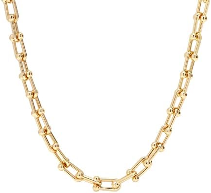 18K Gold Plated U Shaped Bamboo Lock Chain Paperclip Chains Adjustable Necklace for Women Gold Plated Jewelry
