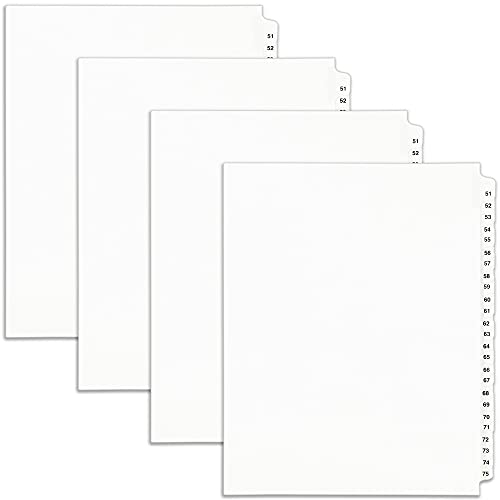 Avery Legal Exhibit Binder Dividers, Preprinted 51-75 Side Tabs, Unpunched Letter Size, 1 Collated Set, 4 Sets per Pack (01332)