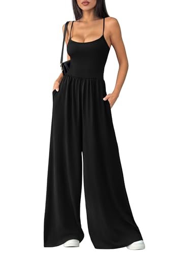 PRETTYGARDEN Jumpsuits for Women 2026 Sleeveless Strap Wide Leg Date