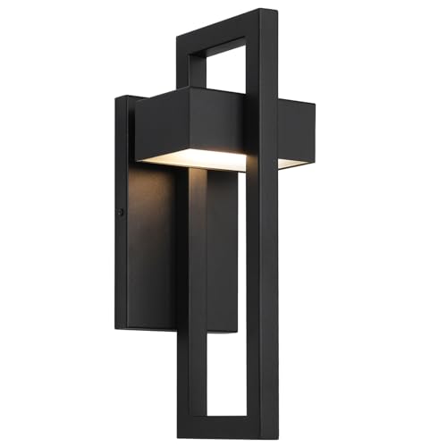LamQee Outdoor Wall Lights Modern Exterior Lighting Fixtures, 3000K Integrated LED Outdoor Wall Sconce Lighting, Matte Black Outside Wall Mount Lights for House Front Door Porch Garage Patio 1 Pack by LamQee - Used condition - US$24.99