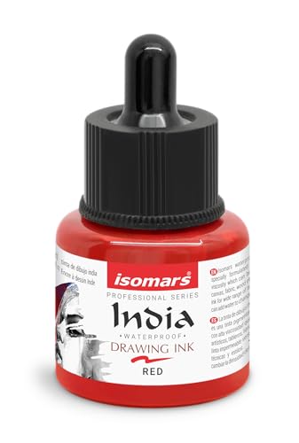 Image of Isomars Waterproof Drawing Ink with Dropper - 35ml | India Ink for Calligraphy, Art, Technical Drawing | Fade-Resistant & Quick-Drying (Red)