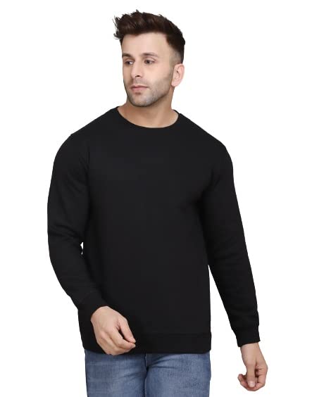 Image of SLOWLORIS Men's Fleece Black Round Neck Sweatshirt