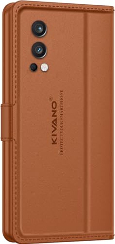 Image of KIVANO LUXE Compatible for OnePlus Nord 2 5G Luxury Handmade Leather Magnetic Flip Folio Case | Card Holder & Kickstand | Slim Protective Cover | Unisex - Brown