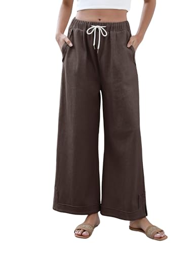 Image of Athlisan Womens Baggy Wide Leg Palazzo Pants Casual Loose Drawstring Elastic Waisted Lounge Trousers with Pockets