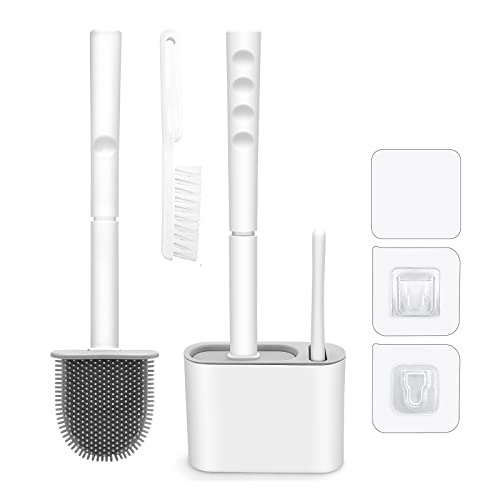 ZB ZealBoom Escobilla de inodoro de silicona, escobilla de inodoro y cepillo de limpieza con soporte para montaje en pared para baño y baño Cover