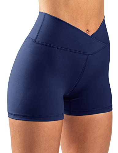 Xnova Shorts de Sport Femme Anti Cellulite, Push Up Leggings Court Butt Lift, Séchage Rapide Croisée Taille Haute Pantalon Compression pour Yoga, Cyclisme, Workout, Fitness, Jogging (Bleu Marine, M) Cover