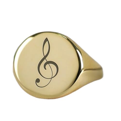 Bague ronde note de musique en argent plaqué or, bijou cadeau fait main vintage